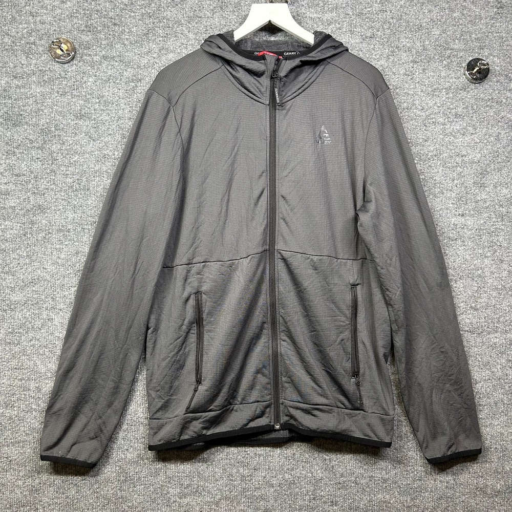 Gerry Grid Fleece Hooded Jacket Men's Gray Full Zip Performance Lightweight - XL